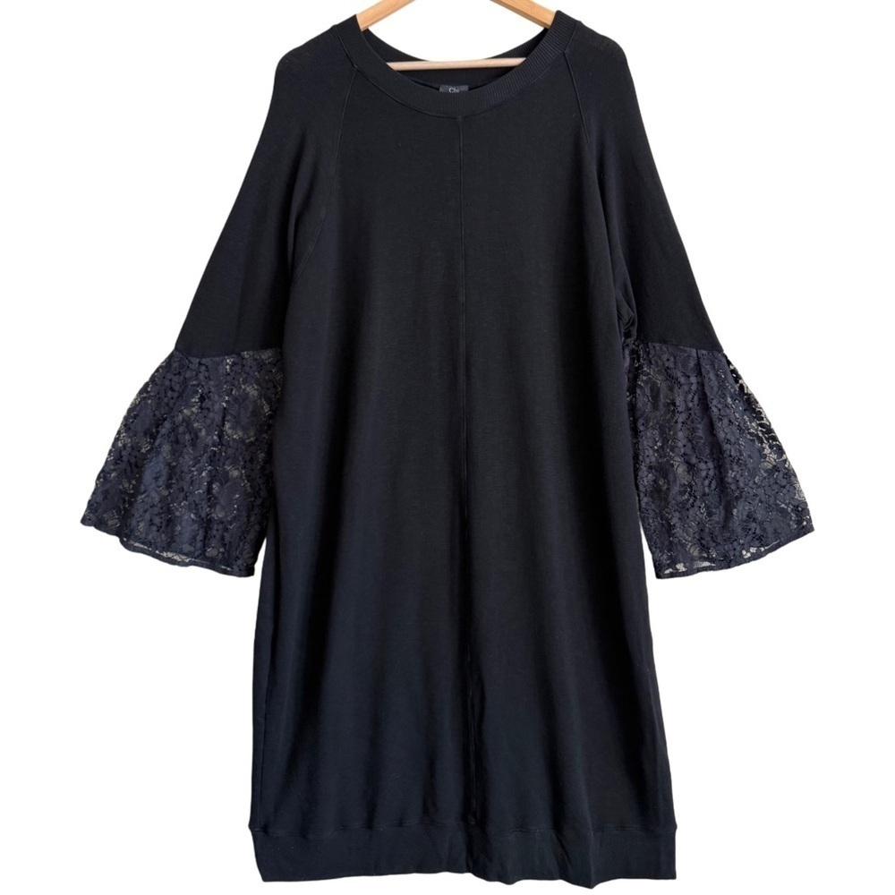 CLU Supersoft Lightweight Minimalist Stretchy Lace Flounce Sleeve Knit Dress 2 - Picture 5 of 9